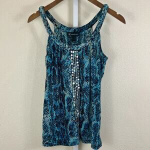Vintage Y2K Snake Print Bling Tank S Small Semi Sheer McBling Indie Sleaze